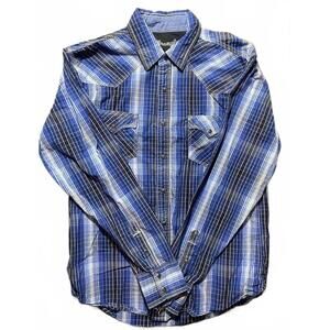 Wrangler 20X Men’s Large Blue Plaid Snap Button Western Shirt Long Sleeve
